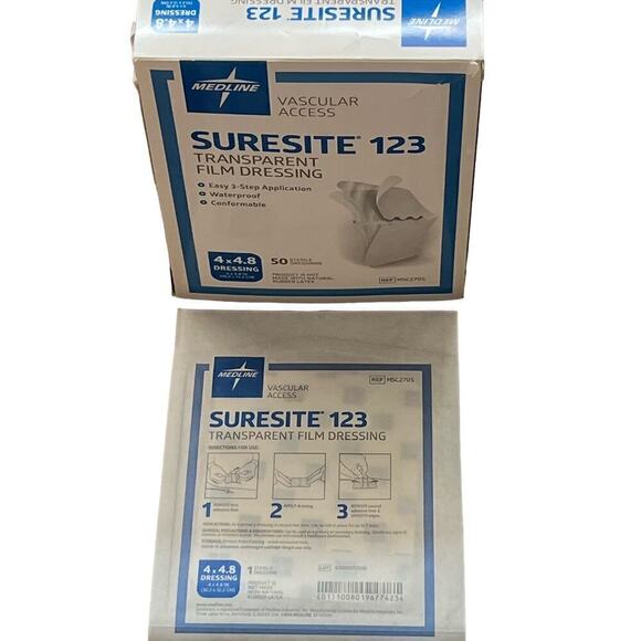 Medline Suresite 123 Transparent Film Dressing Sterile 4” x 4.8” Box of 45 - Picture 1 of 8